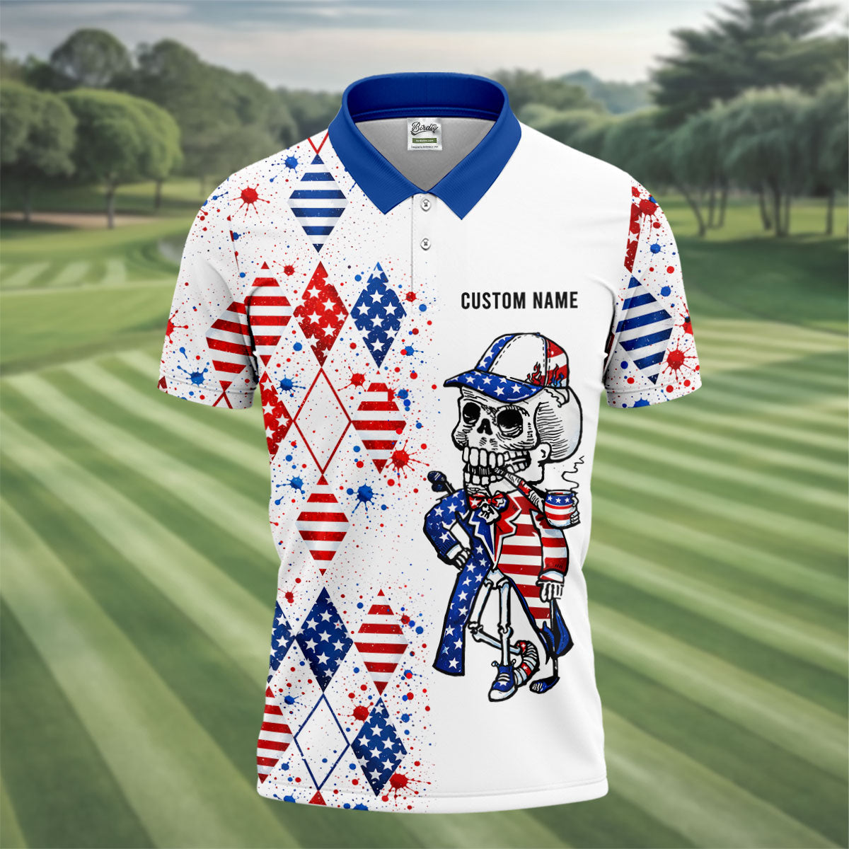 Swing Swear Look For Ball Repeat Red White Blue Argyle Golf Shirt, 250 Years Golf Shirts For Men