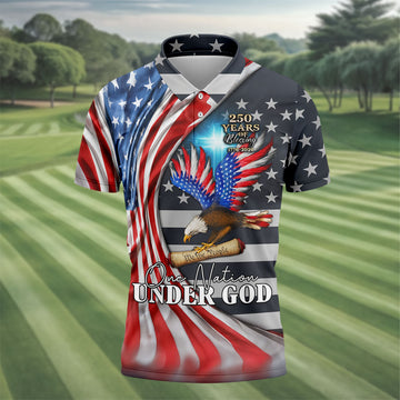 One Nation Under God 250 Years Of Blessing Golf Tops For Men, Patriotic Father's Day Golf Shirt