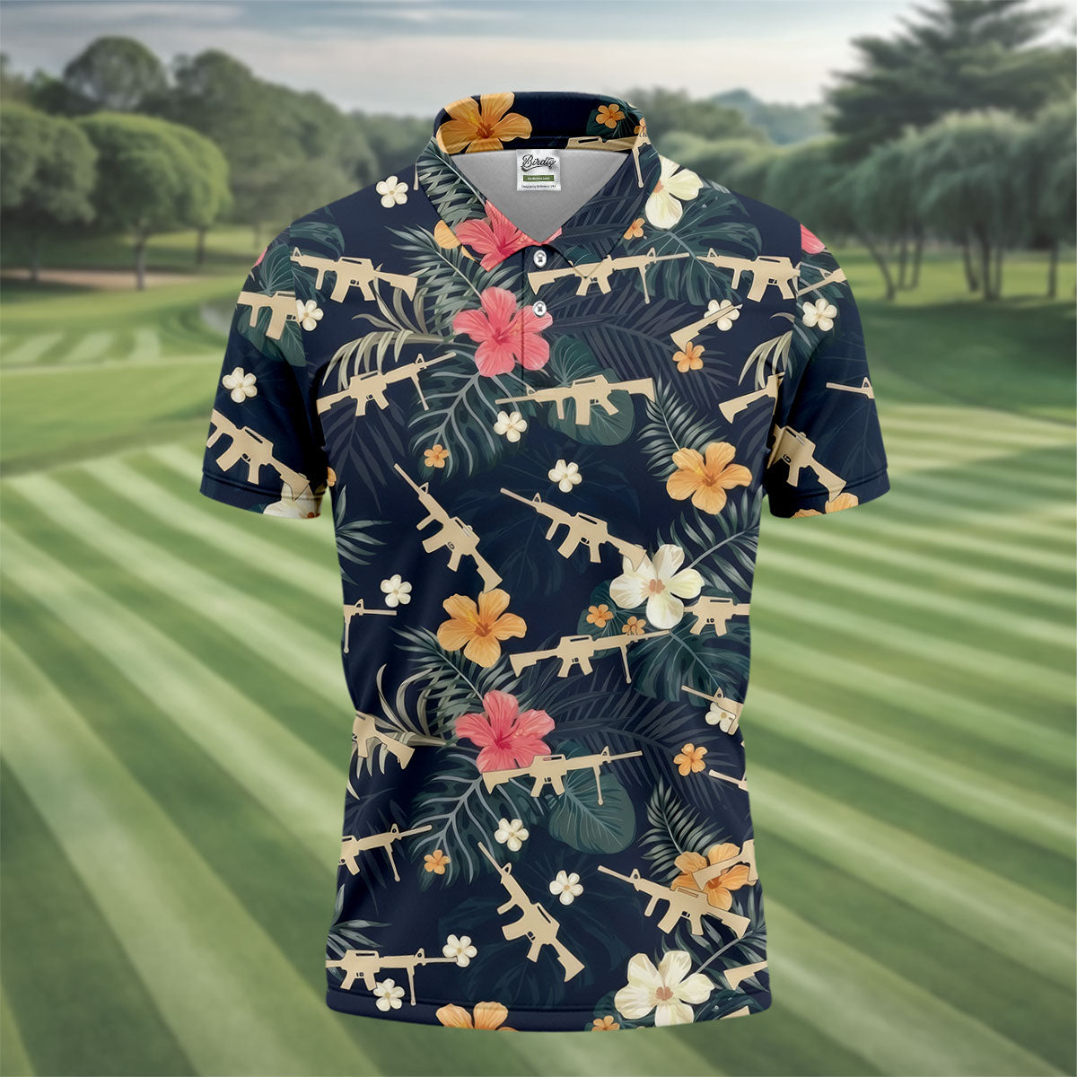 Colorful Hibiscus With Army Theme Golf Shirts For Men, Polo ShirtFor Men, Golfing Apparel