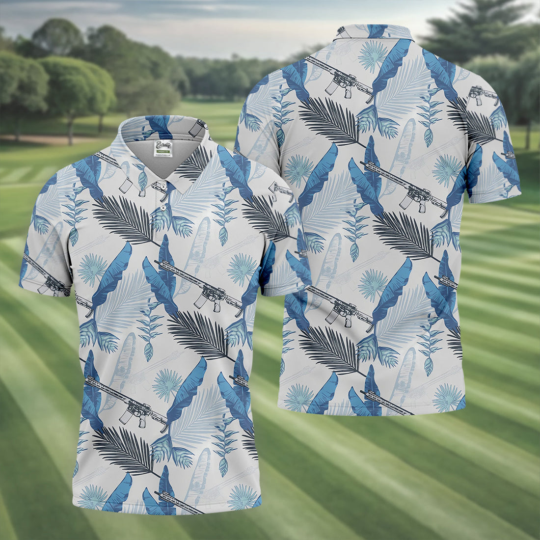 Blue Feather Golf Polo ShirtMens Golf Gift, Mens Tropical Shirts