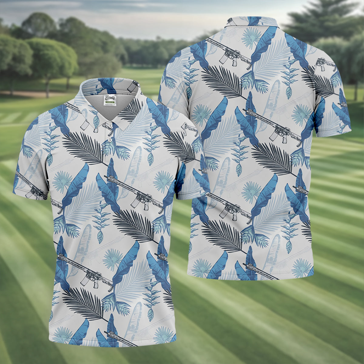 Blue Feather Golf Polo ShirtMens Golf Gift, Mens Tropical Shirts