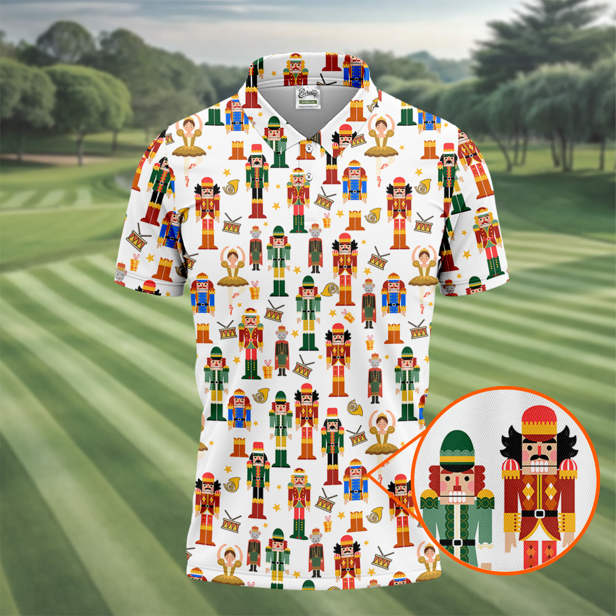 Nutcracker Christmas Golf Tops For Men, White Polo Shirt ??ns, Christmas Golf Shirt, Golfing Apparel