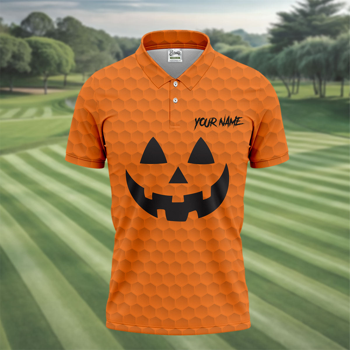 Halloween Pumpkin Face Custom Name Men's Funny Golf Shirts, Polo ShirtFor Men, Golf Gift For Men