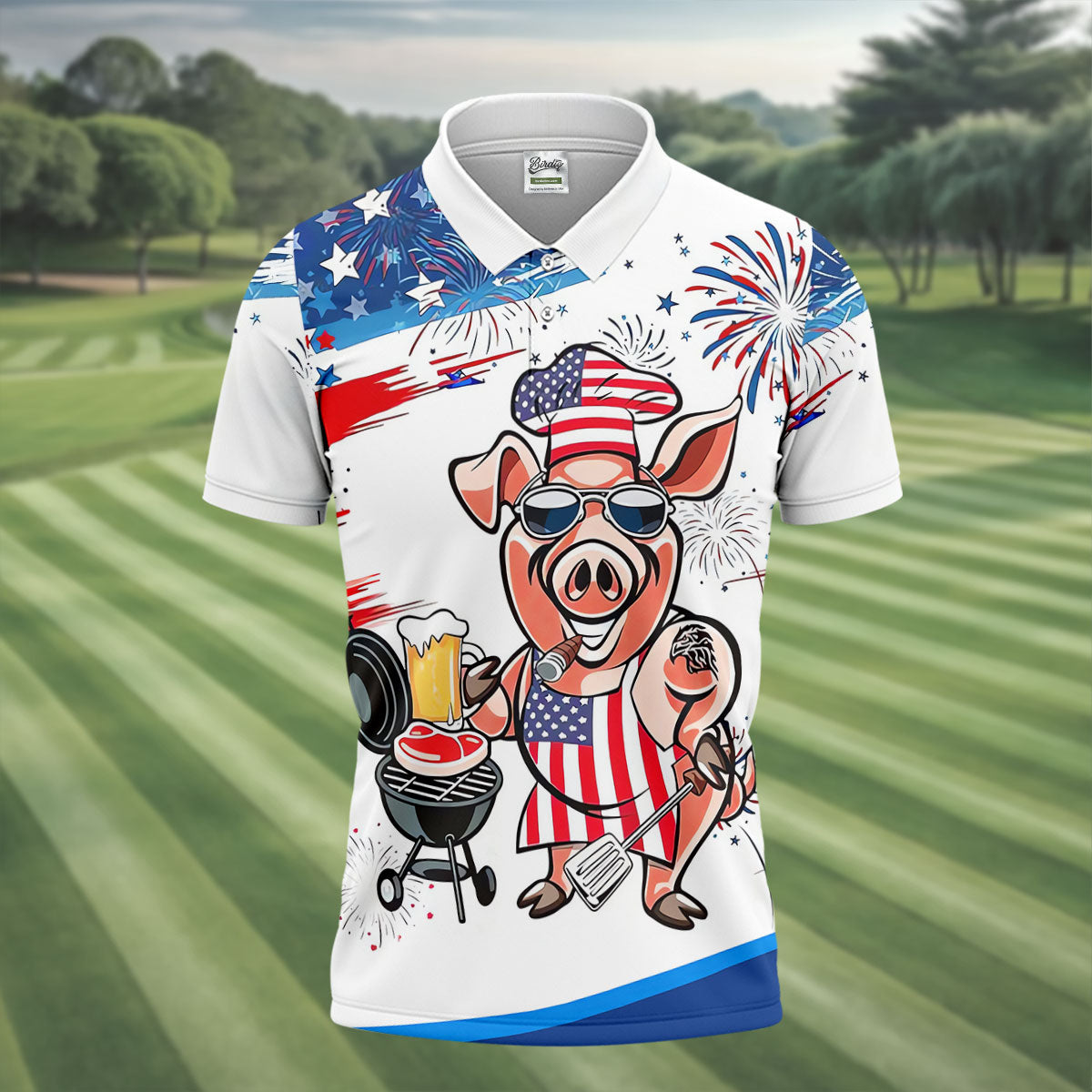 Patriotic American Flag Funny BBQ 250th Anniversary Polo Shirt Men, Golf Shirts For Men