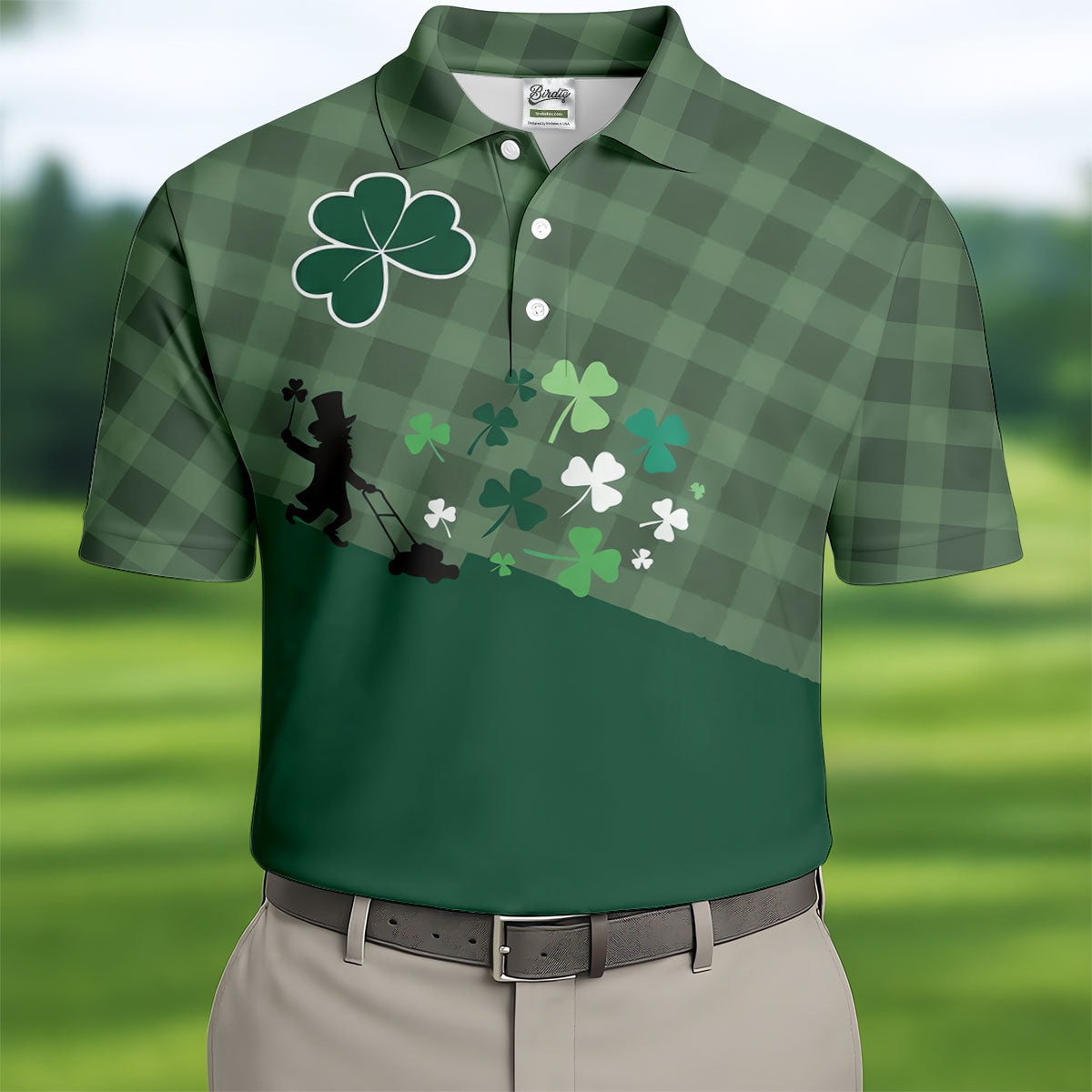 Green Checkered Leprechaun Shamrock St Patrick's Day Golf Shirt, Performance Golf Shirt, Polo ShirtFor Men