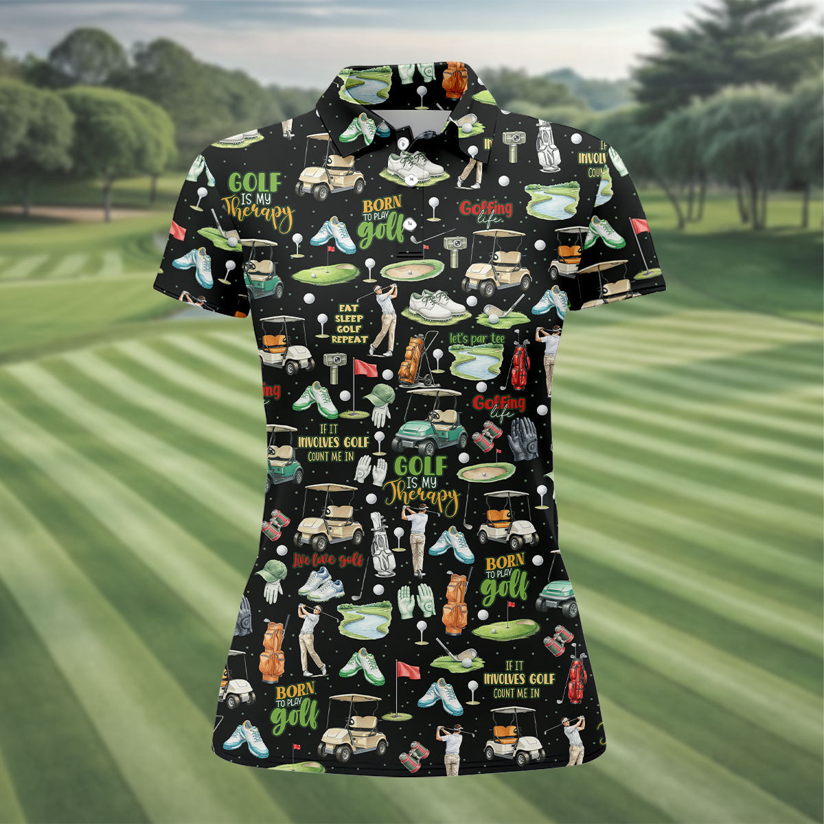 Born To Play Golf Let's Par Tee Black Golf Shirt, Fun Women's Golf Shirts, Ladies Golf Shirts, Golfing Apparel
