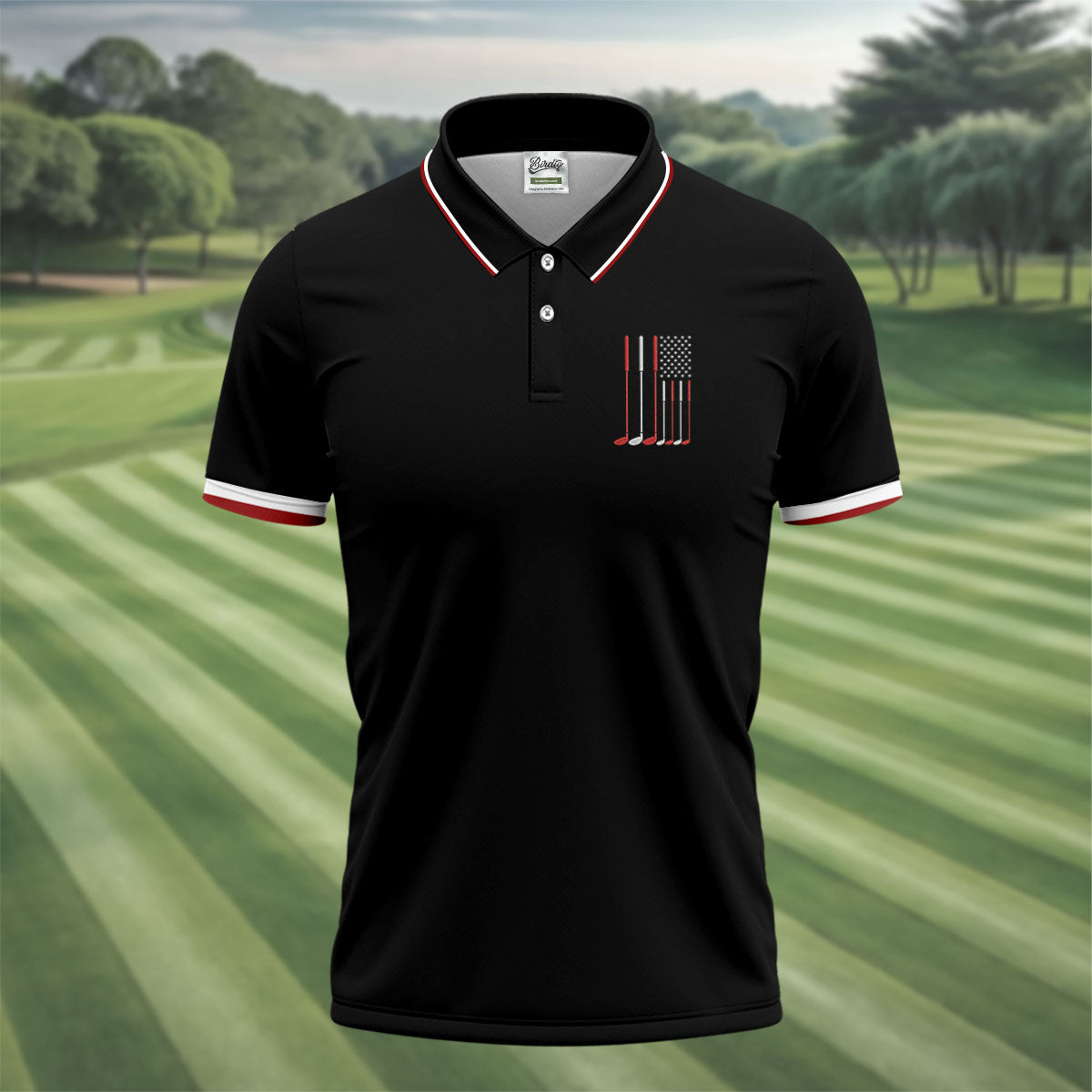 Golf Clubs America Flag Logo 250th Anniversary Black Golf Shirt, Patriotic Golf Shirt, Golf Shirts For Men