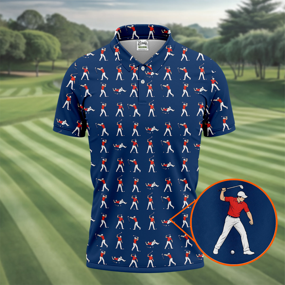 Cartoon Figures Golf Pose Navy Golf Shirt, Golf Tops For Men, Polo ShirtFor Men, Golf Shirts For Men