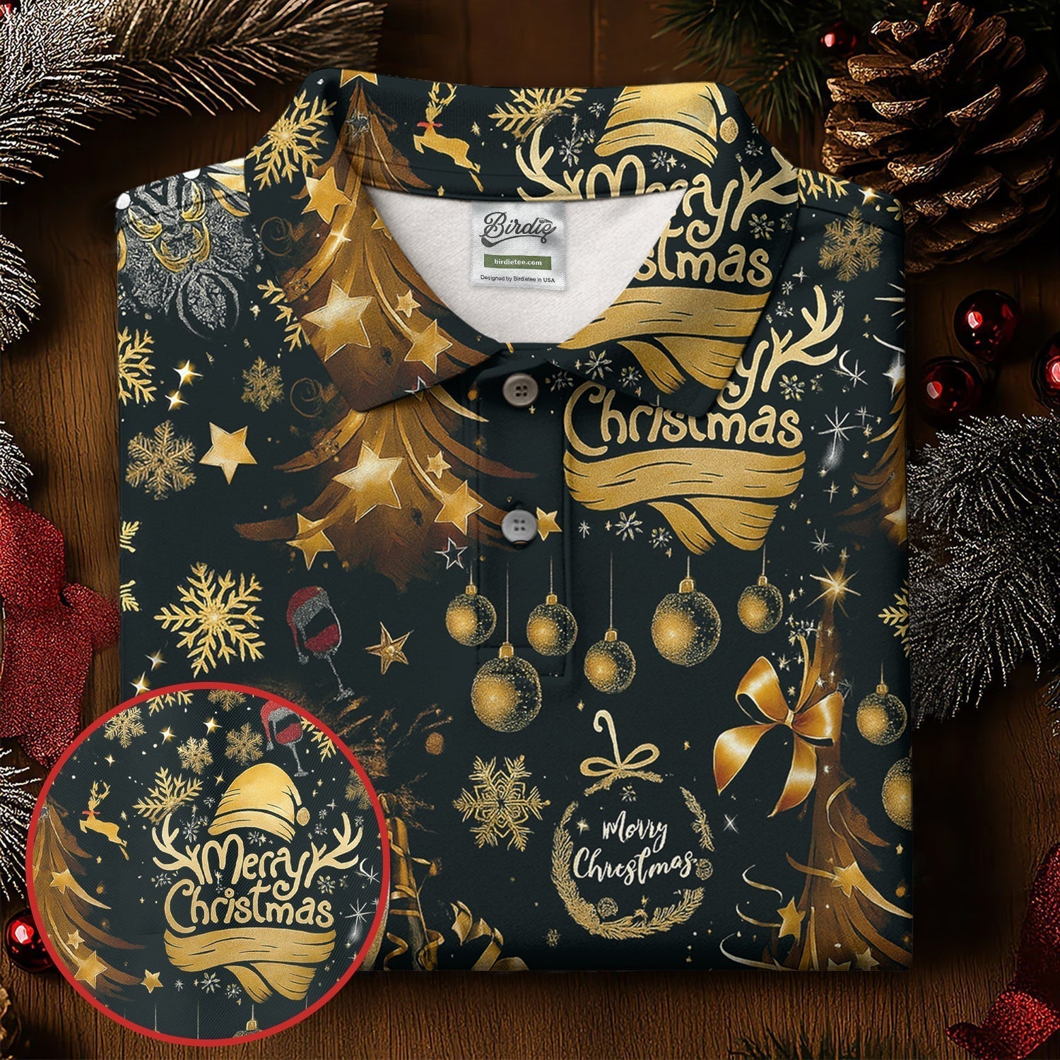 Champagne Golden Merry Christmas Women Golf Top, Christmas Golf Shirt, Ladies Golf Tops