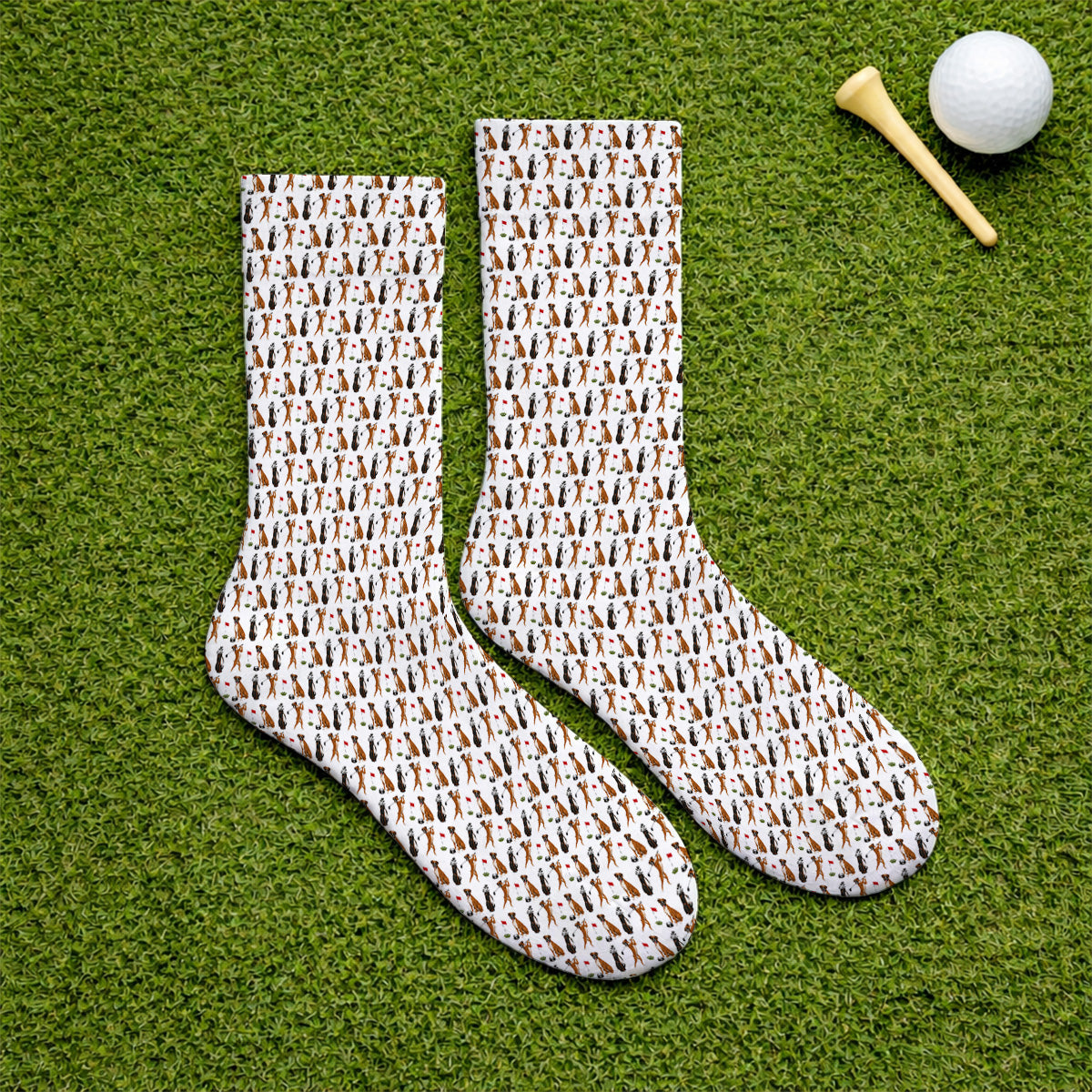 Crazy Boxer Golf Socks, Boxer Golf Pattern Sock for Golfer, Dog Lover Golf Gift