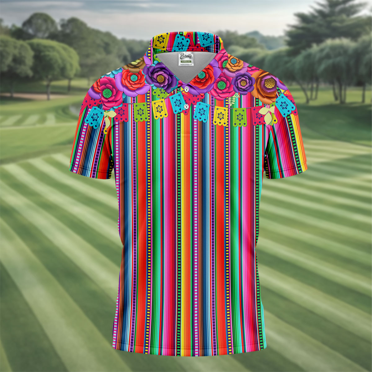 Mexican Serape Pattern Golf Tops For Men, Cinco De Mayo Celebration Golf Shirts For Men