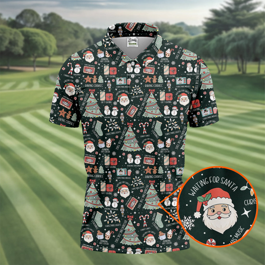 Cute Santa Claus Gift Green Men's Golf Polo Shirttmas Golf Shirt, Polo Shirt Men
