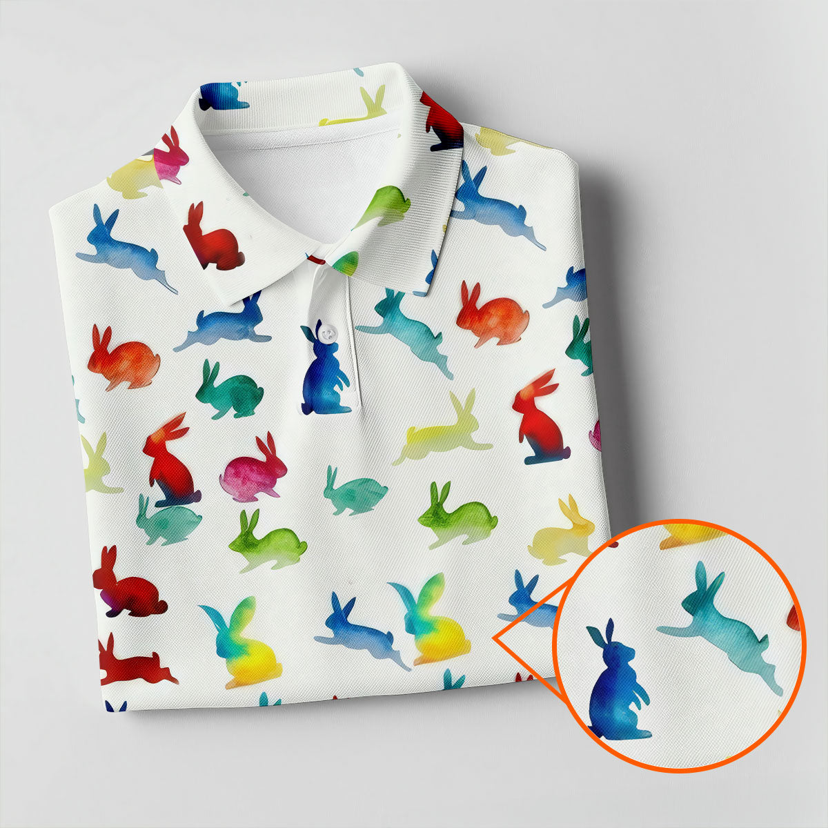 Colorful Bunny Funny Golf Shirt, Easter Bunny Pattern Golf Tops For Men, Golf Shirts For Men