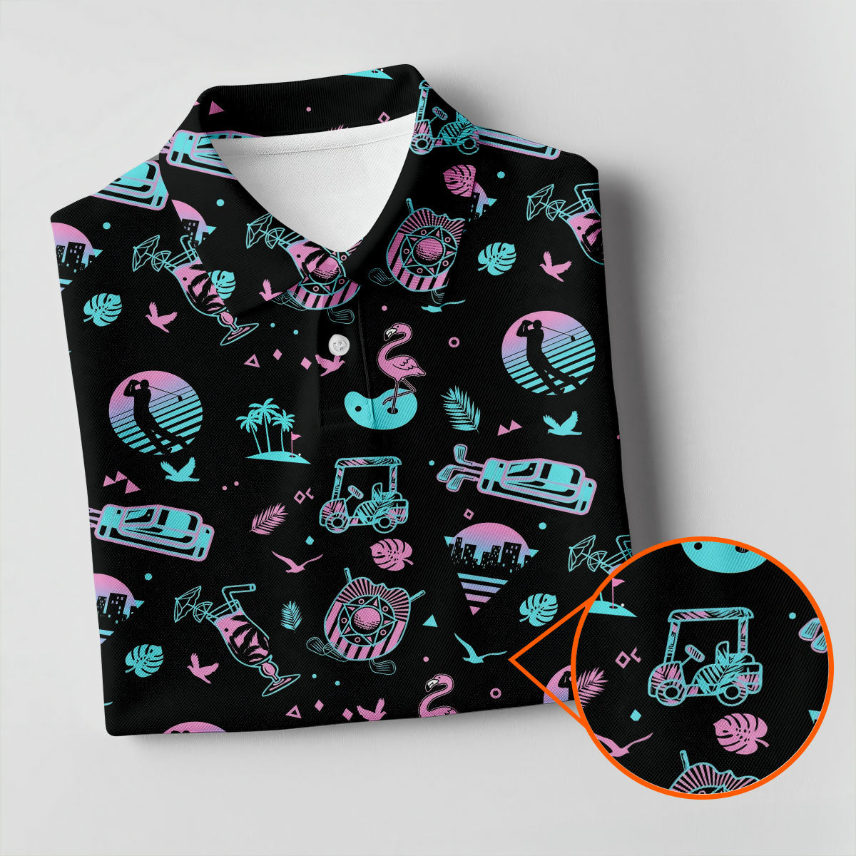 Flamingo Tropical Gradient Colors Retro Golf Shirt, Women's Golf Tops, Ladies Golf Shirt