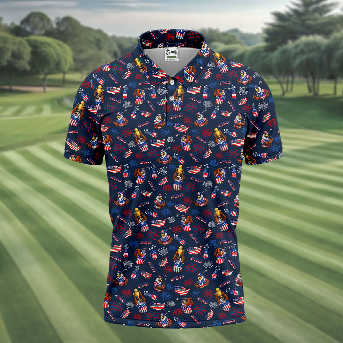 Patriotic Bald Eagle 250 Celebration Golf Tops For Men, 4th Of July Golf Shirts For Men, Men's Golf Polo