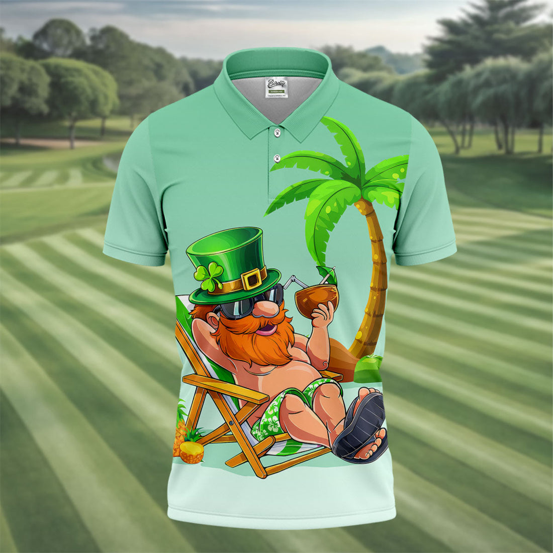 Leprechaun St Patrick's Day Hawaiian Summer Fun Golf Shirt, Golf Tops For Men, Golf Shirts For Men