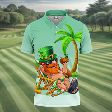 Leprechaun St Patrick's Day Hawaiian Summer Fun Golf Shirt, Golf Tops For Men, Golf Shirts For Men
