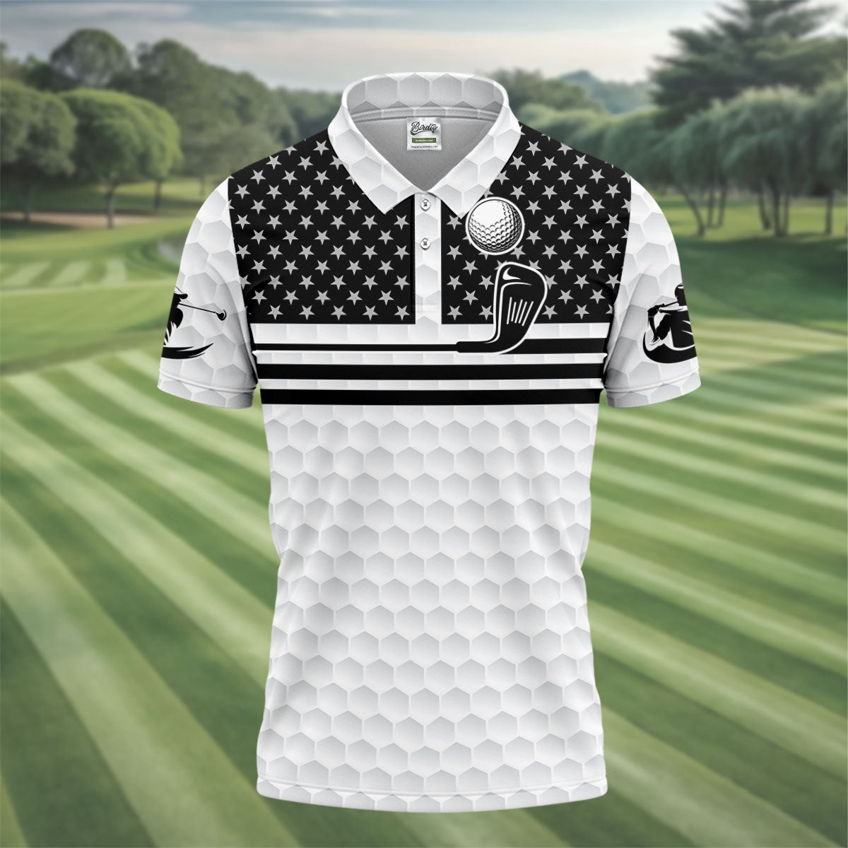 Best Dad By Par US Flag Pattern Dad Golf Shirt, Father's Day Golf Gift, Polo Shirtor Men