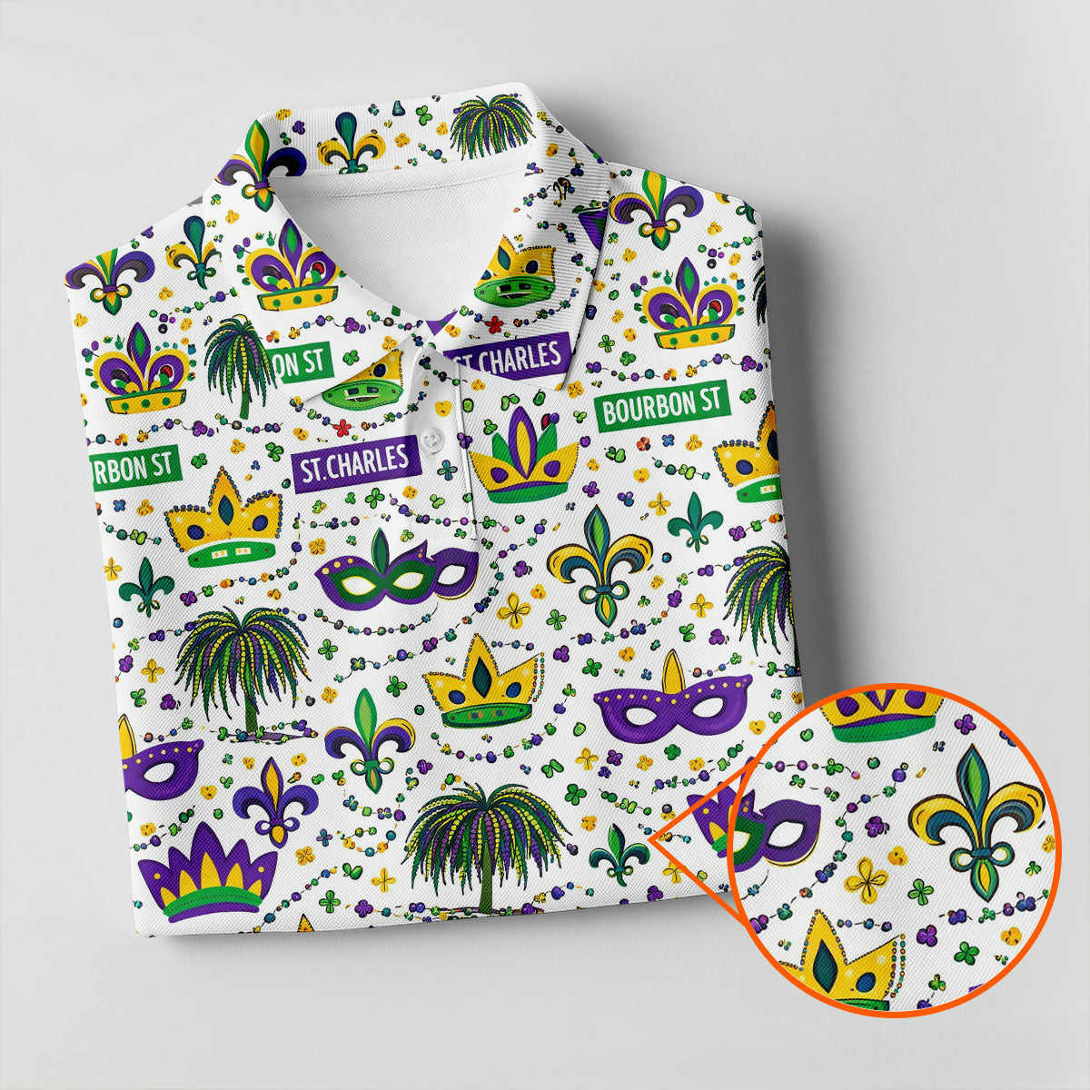 Crown Mask Fleur De Lis Mardi Gras Golf Shirt, Golf Tops For Men, Polo ShirtFor Men, Golf Shirts For Men