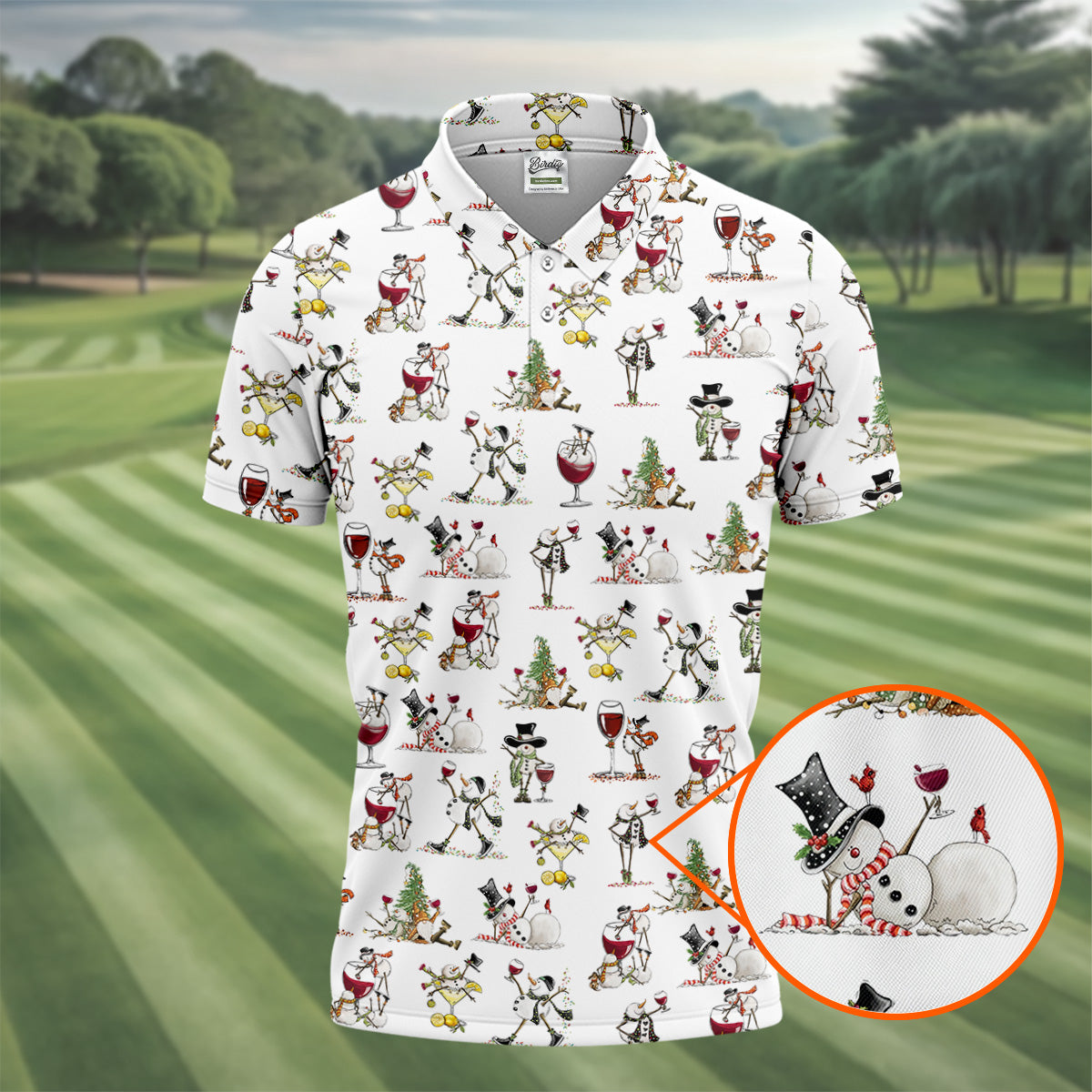 Funny Snowman Drinking Wine White Golf Shirt, Christmas Golf Shirt, Polo ShirtFor Men, Golf Gift For Men