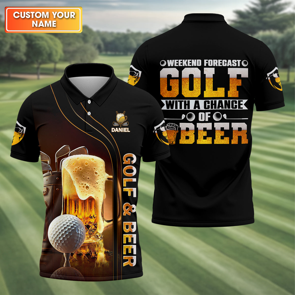 Weekend Forecast Golf With A Change Of Beer Custom Golf Polo Shirtens Golf Gift, Golf Lover Gift