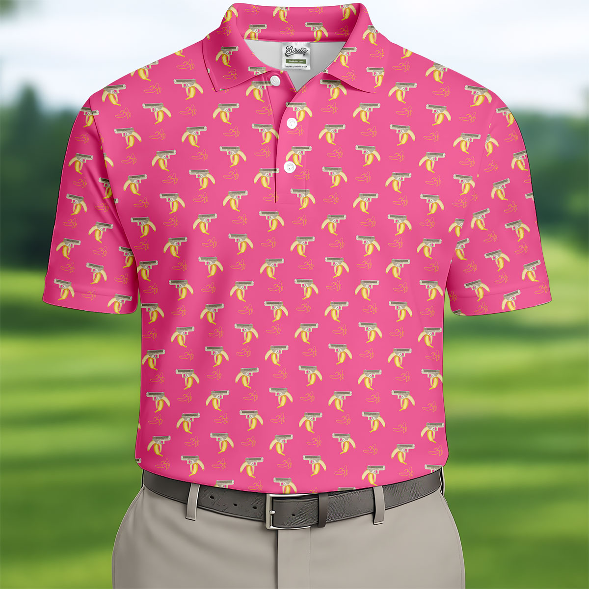 Funny Banana Hot Pink Golf Shirt, Golf Tops For Men, Golf Shirts For Men, Polo ShirtFor Men