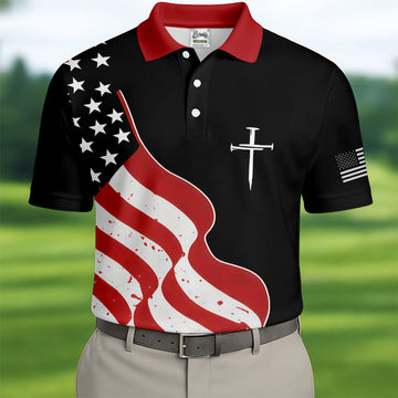 Faith Cross America 250th Anniversary 4th Of July Shirt, Patriotic Black Golf Shirts For Men