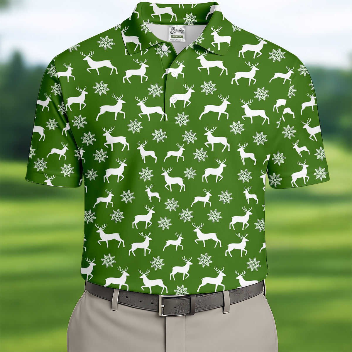 Reindeer Christmas Green Golf Shirt, Christmas Golf Shirt, Polo ShirtFor Men, Golf Shirts For Men