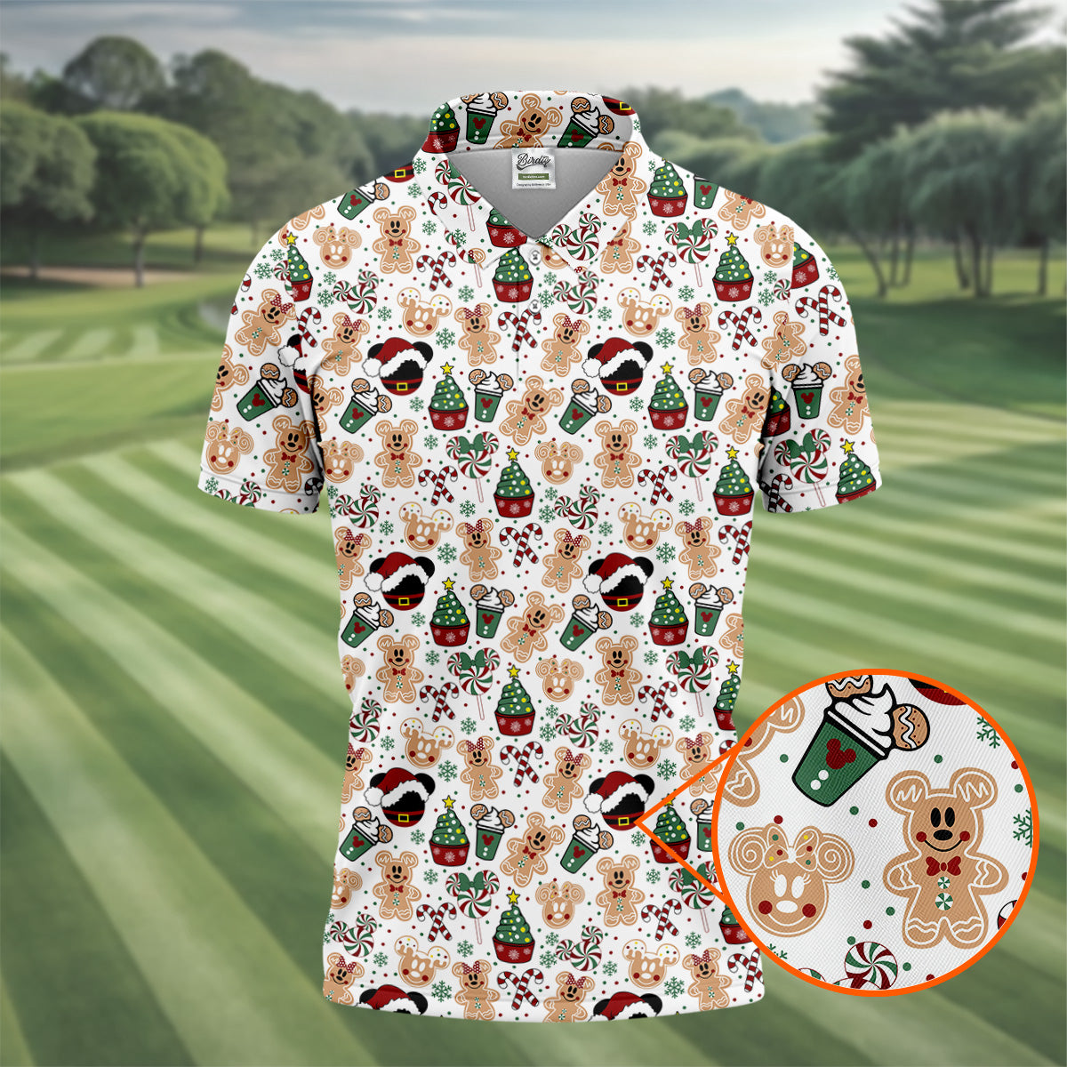 Christmas Sweets Pattern Golf Tops For Men, Cartoon Print Polo Shirt Men, Christmas Golf Shirt, Golfing Apparel