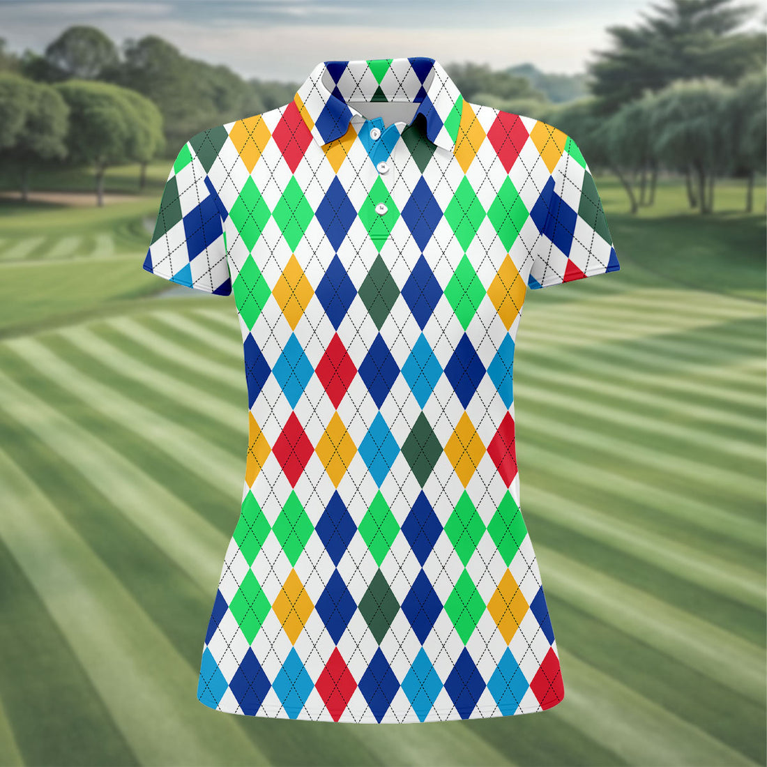 Colorful Argyle Golf Shirt, Classic Diamond Pattern Polo, Polo Shirts For Men