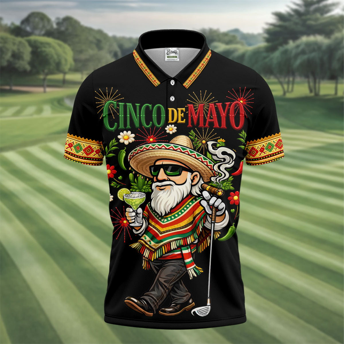 Margarita Man Cinco De Mayo Celebration Black Golf Shirt, Fiesta Theme Golf Shirts For Men