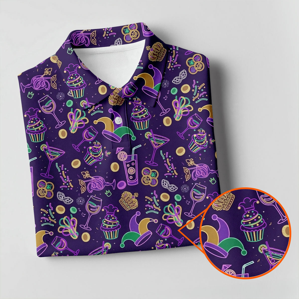 Mardi Gras Food Green Gold Purple Golf Tops For Men, Polo ShirtFor Men, Golf Shirts For Men