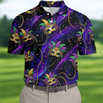 Mardi Gras Carnival Mask Neon Purple Black Golf Shirt, Men's Golf Polo Shirt Golf Shirts For Men