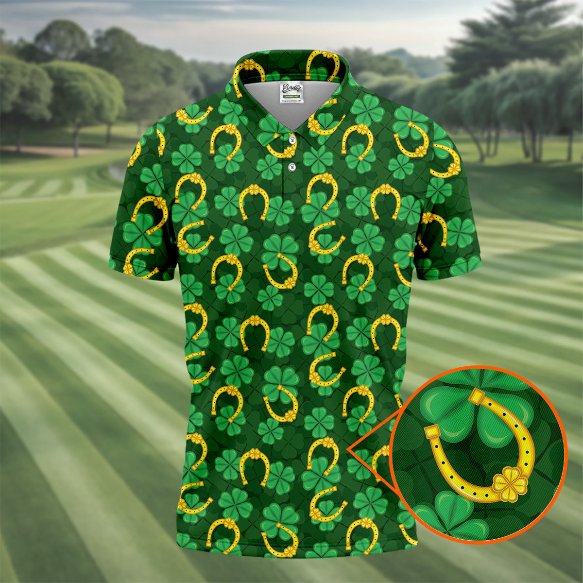 Four Leaf Clovers Golden Horseshoes St Patrick's Day Golf Shirt, Polo ShirtFor Men, Golf Shirts For Men