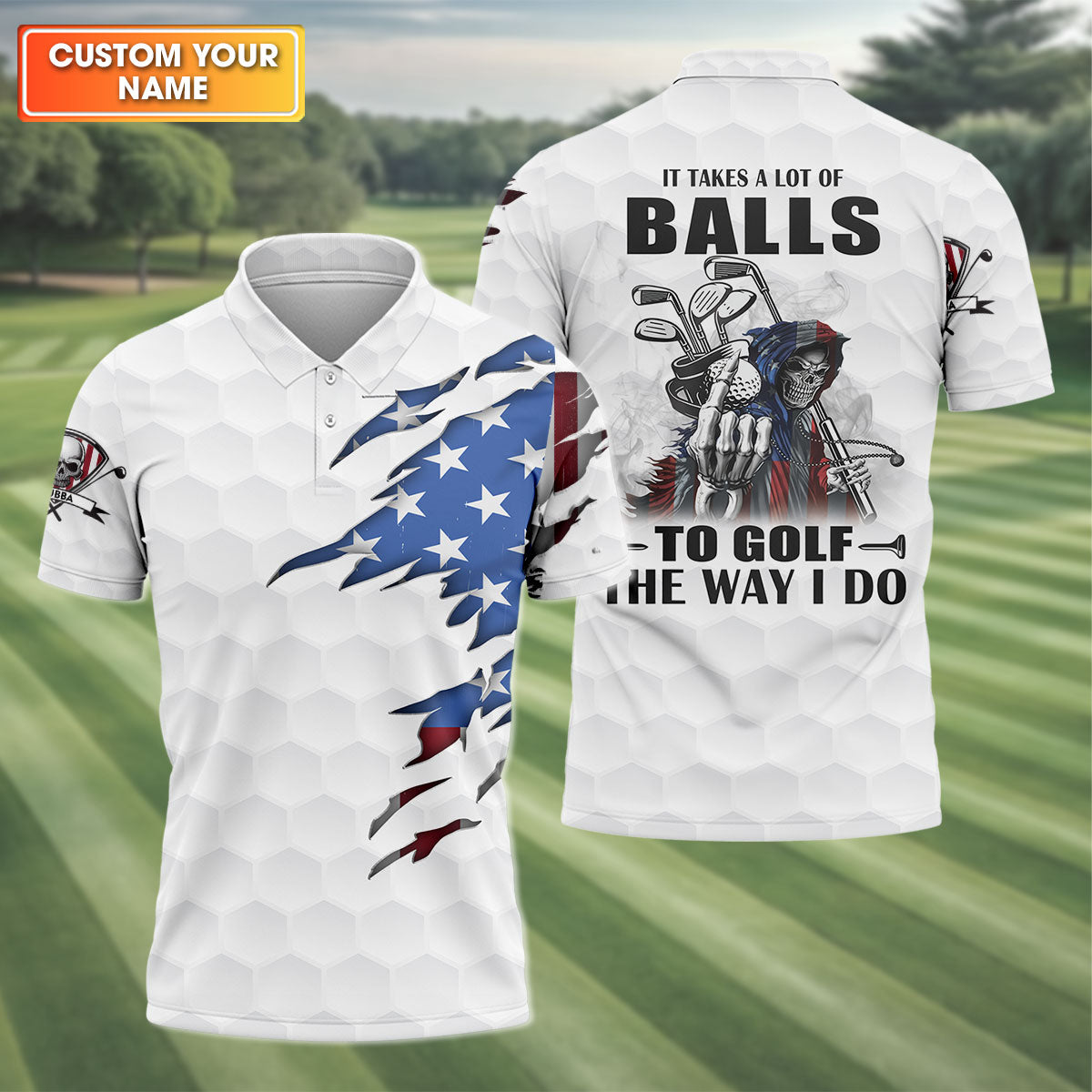 America Skeleton Golf Polo ShirtGolfing Apparel, America 250 Anniversary Golf Clothing, Mens Golf Gift