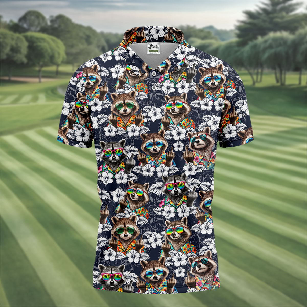 Cool Raccoon Sunglasses Tropical Golf Shirt, Funny Golf Shirt, Men's Golf Shirt, Polo Shirts For Men