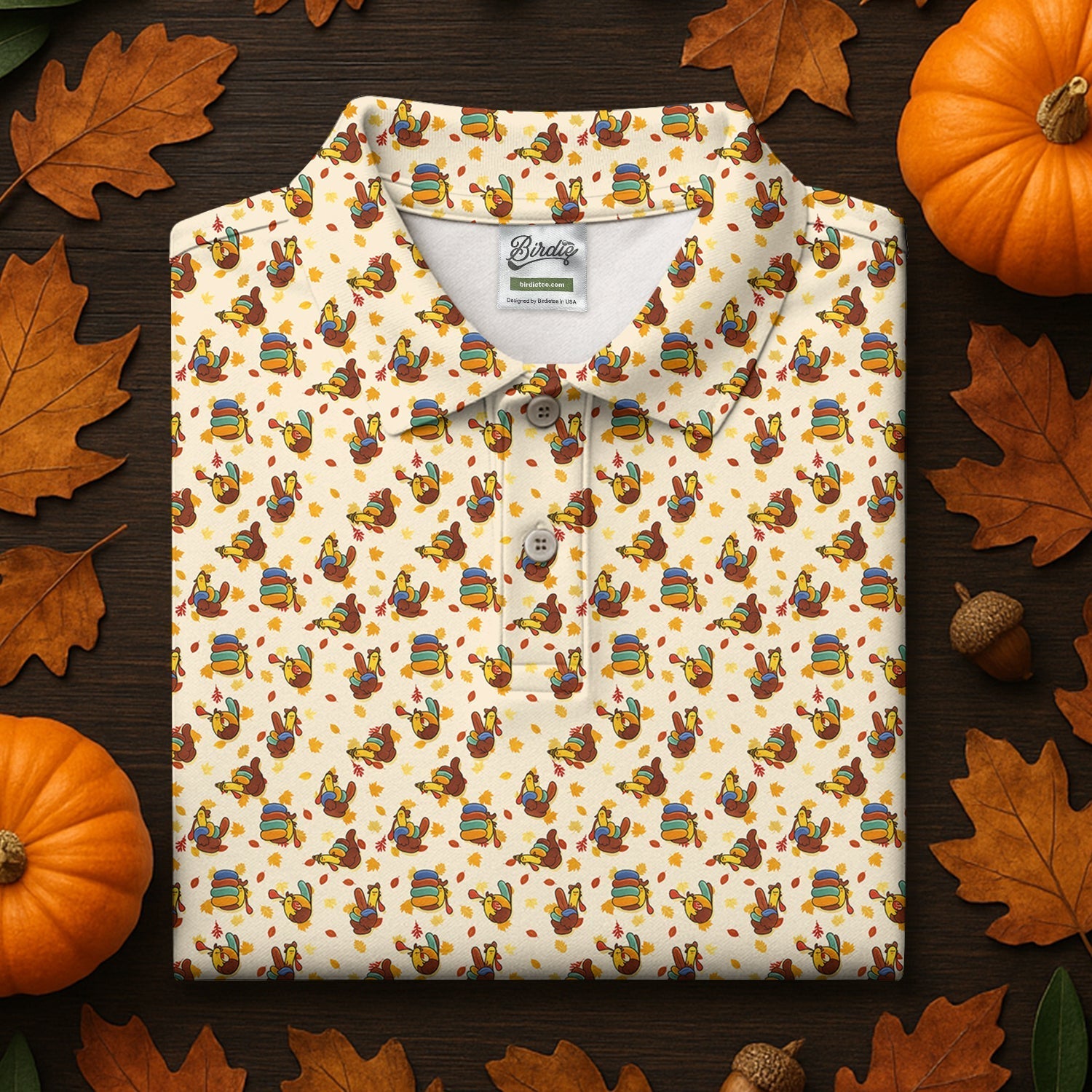 Funny Thanksgiving Pumpkin Autumn Leaf Polo Shirtolo ShirtFor Men, Cool Golf Gift, Golfing Apparel