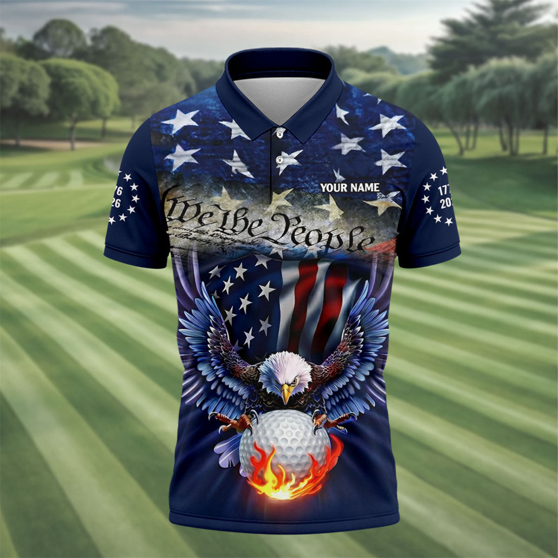 We The People Eagle Golf Ball 250th Anniversary USA 1776-2026 Golf Tops For Men, 4th Of July Golf Shirts For Men