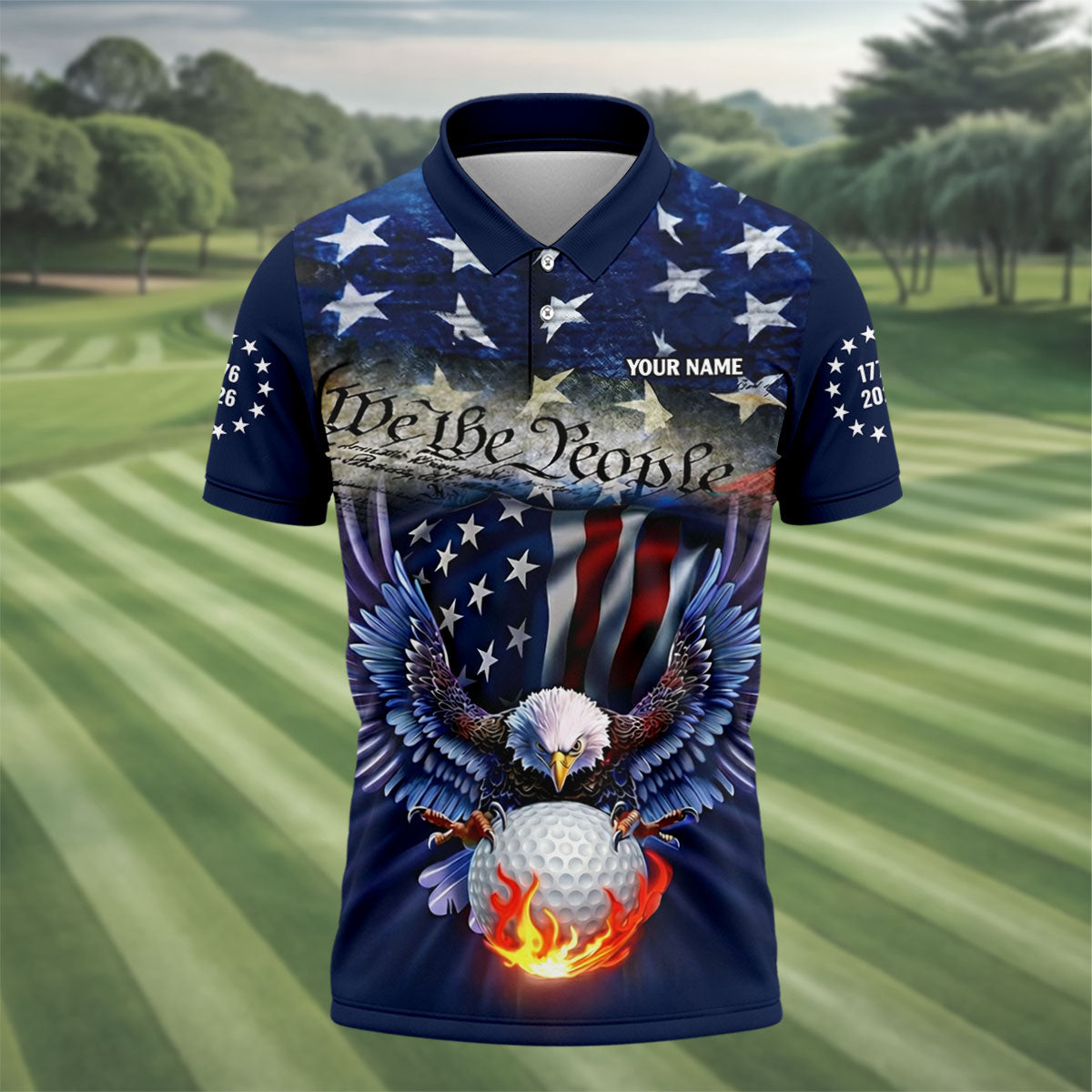 We The People Eagle Golf Ball 250th Anniversary USA 1776-2026 Golf Tops For Men, 4th Of July Golf Shirts For Men