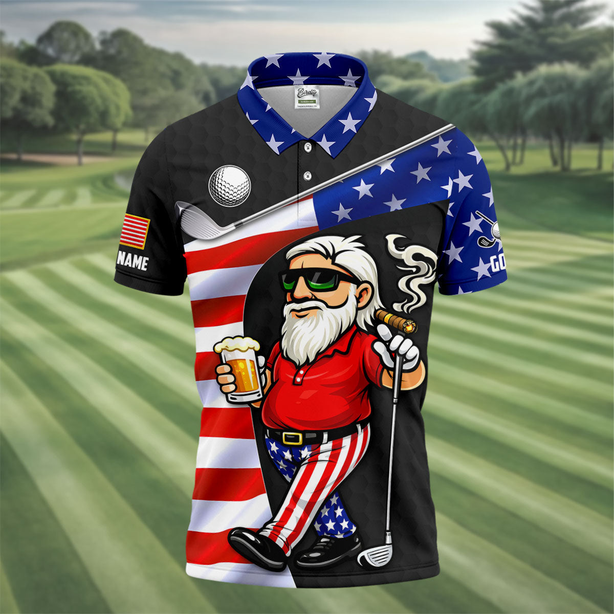 Swing Swear Drink Repeat Golf And Beer Patriotic Man 4th Of July Black Golf Shirt, 250 Years Golf Shirts For Men