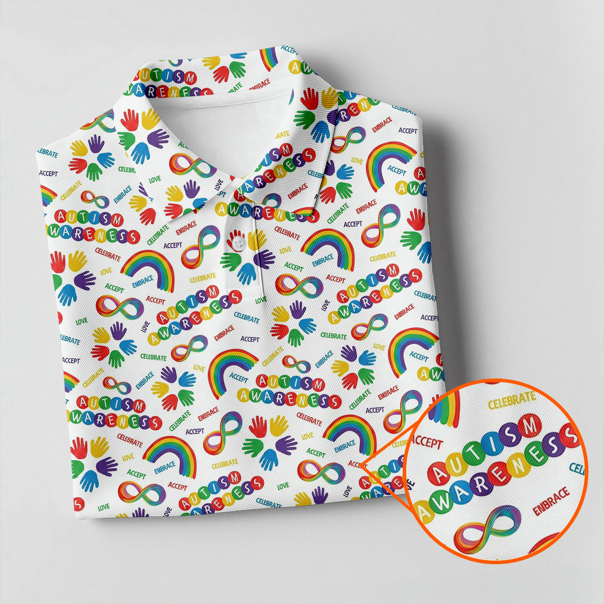 Autism Awareness Rainbow Pattern Colorful Handprints White Golf Shirt, Golf Shirt For Women