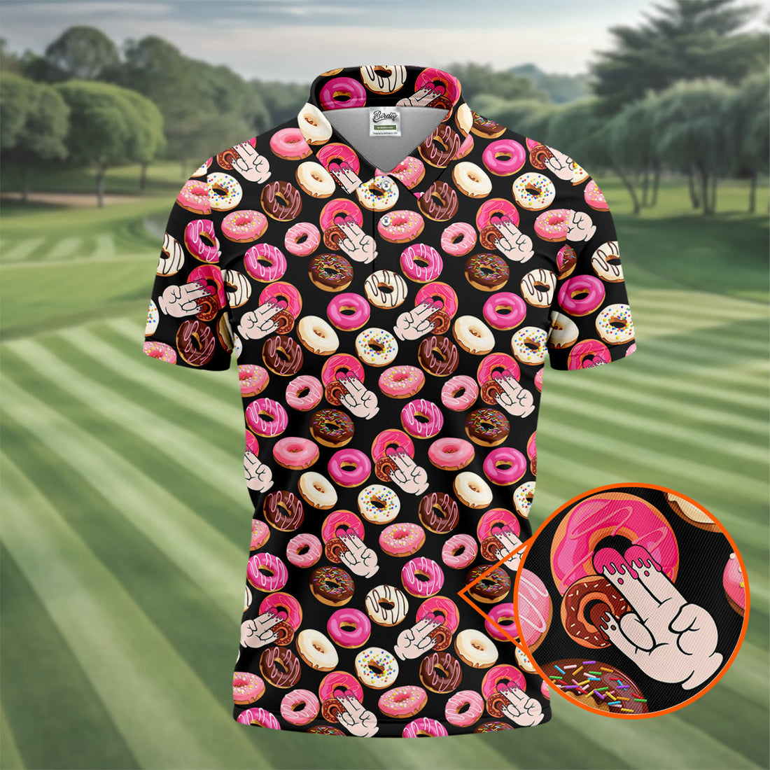 Funny Donut Adult Humor Black And Pink Fun Golf Shirts For Men, Valentines Golf Gift, Polo ShirtFor Men