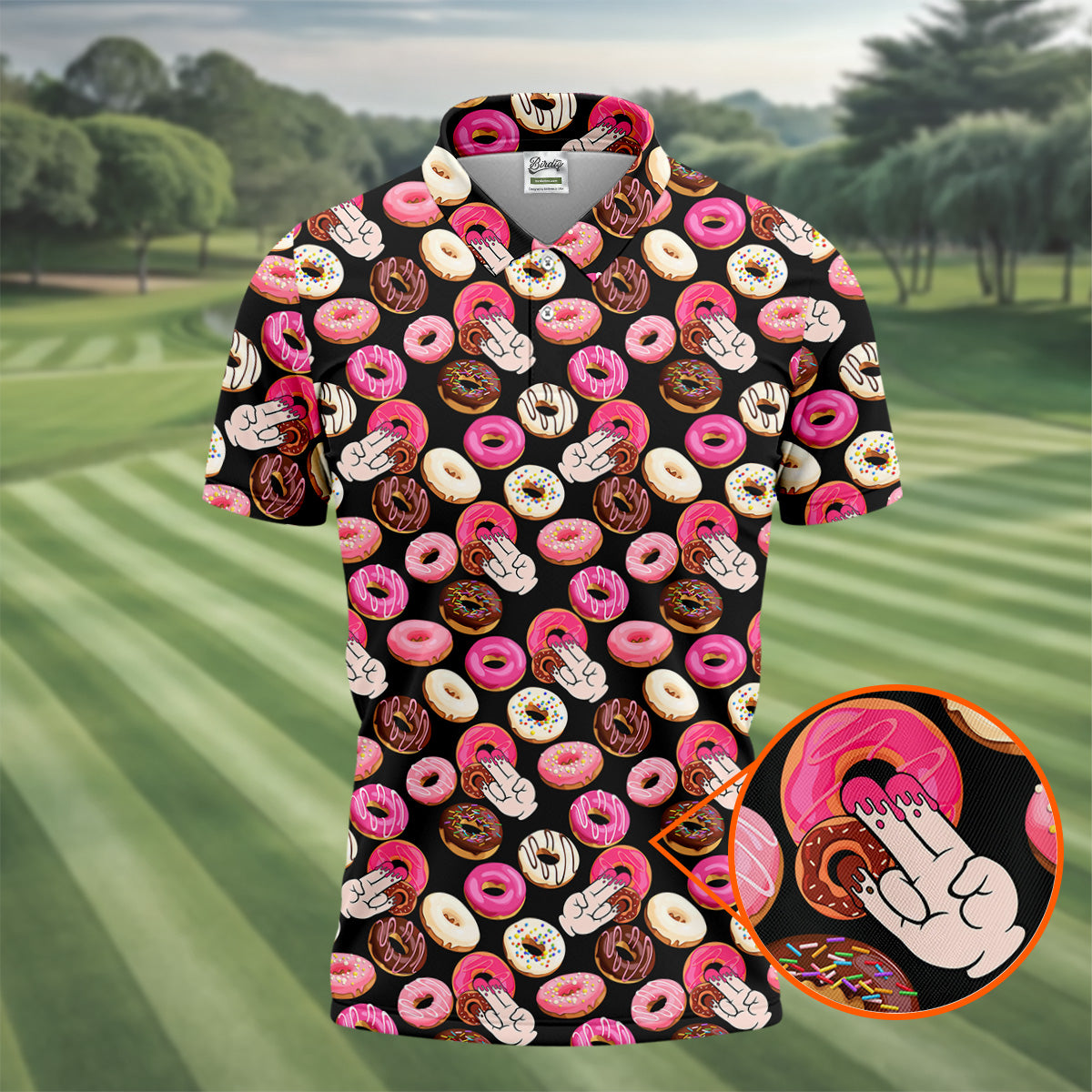 Funny Donut Adult Humor Black And Pink Fun Golf Shirts For Men, Valentines Golf Gift, Polo ShirtFor Men