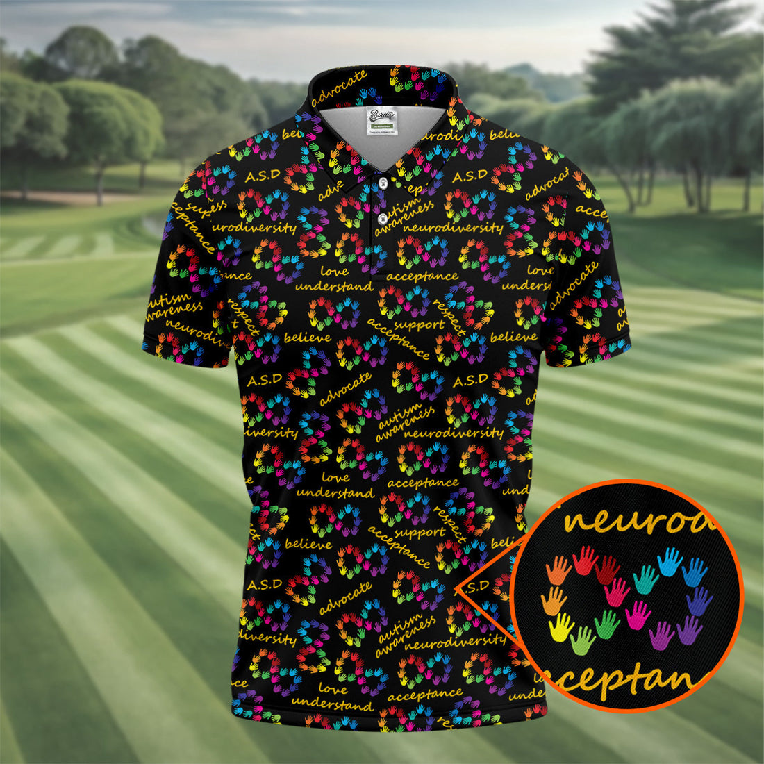 Rainbow Infinity Symbol Autism Awareness Colorful Handprint Golf Shirts For Men, Polo ShirtFor Men