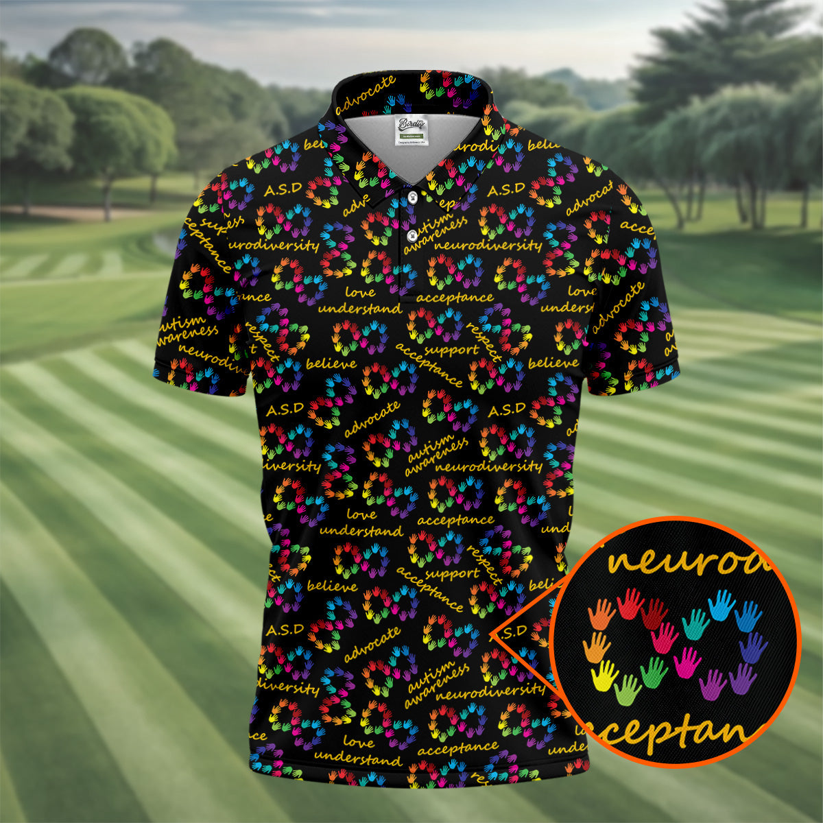 Rainbow Infinity Symbol Autism Awareness Colorful Handprint Golf Shirts For Men, Polo ShirtFor Men