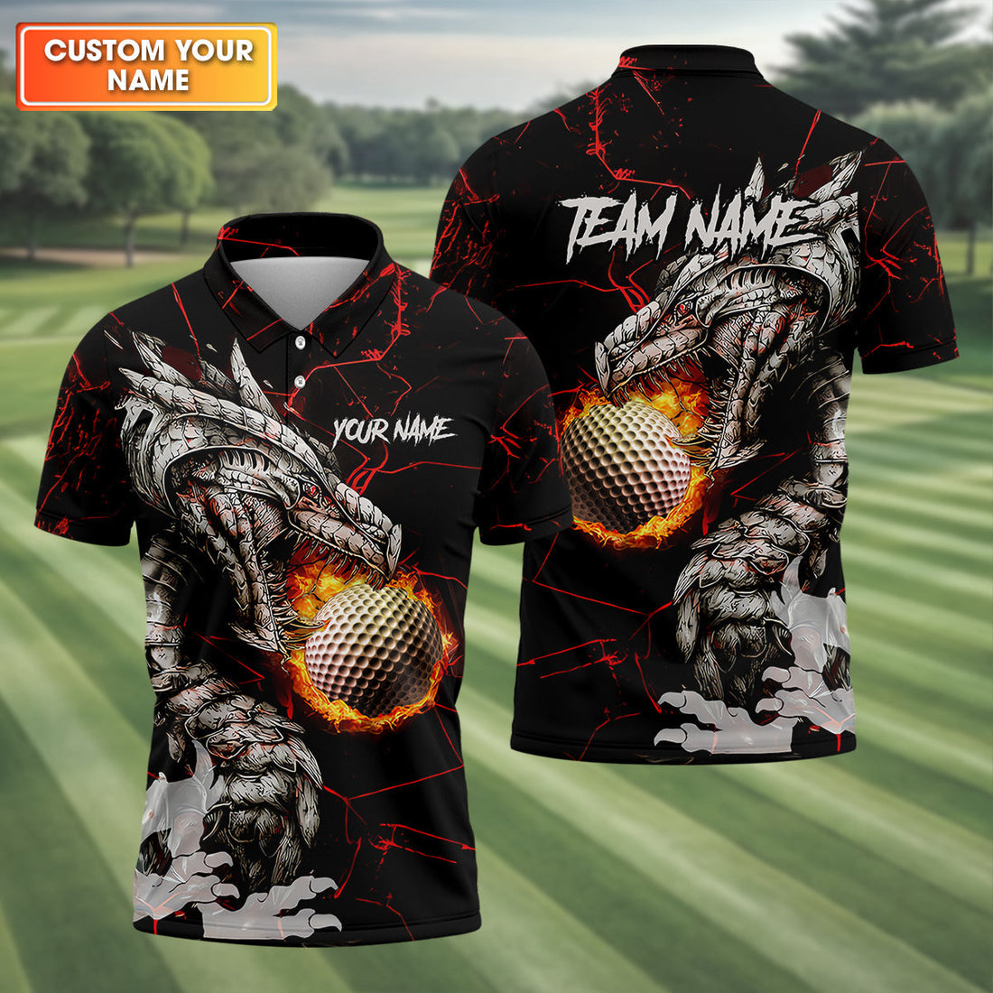 Flaming Dragon Custom Golf Polo ShirtDad Golf Gift, Golf Lover Gifts