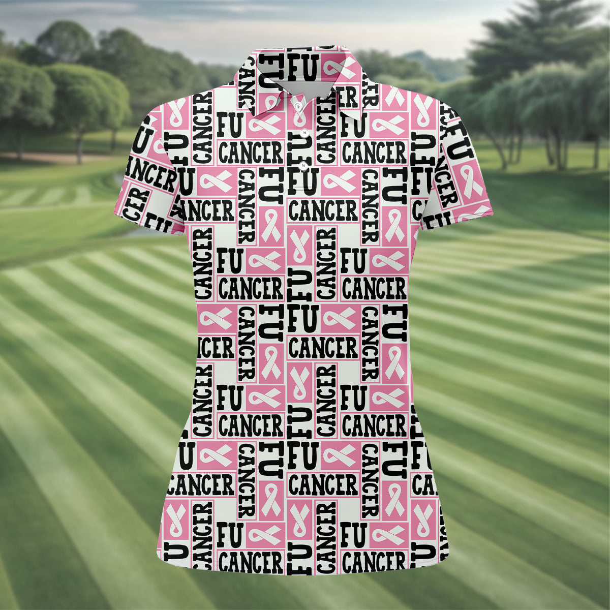 Fu Cancer Funny Women Golf Shirt, Breast Cancer Awareness Shirt, Pink Golf Shirt, Golf Shirts For Women