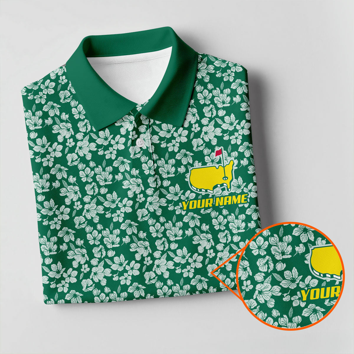Floral Silhouette Green And White Golf Tops For Men, Golf Shirts For Men, Polo ShirtFor Men