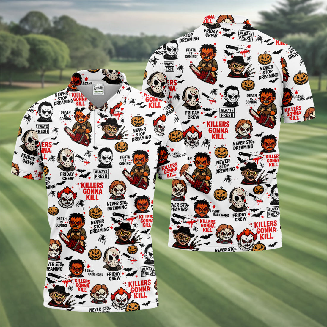 Classic Horror Characters Halloween Golf Shirt, Men's Golf Polo Shirtror Movie Shirt