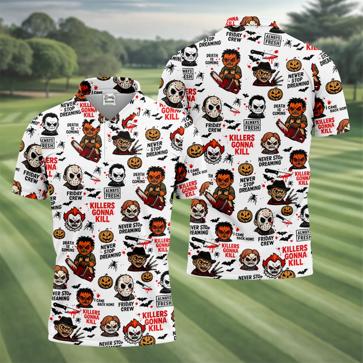 Classic Horror Characters Halloween Golf Shirt, Men's Golf Polo Shirtror Movie Shirt